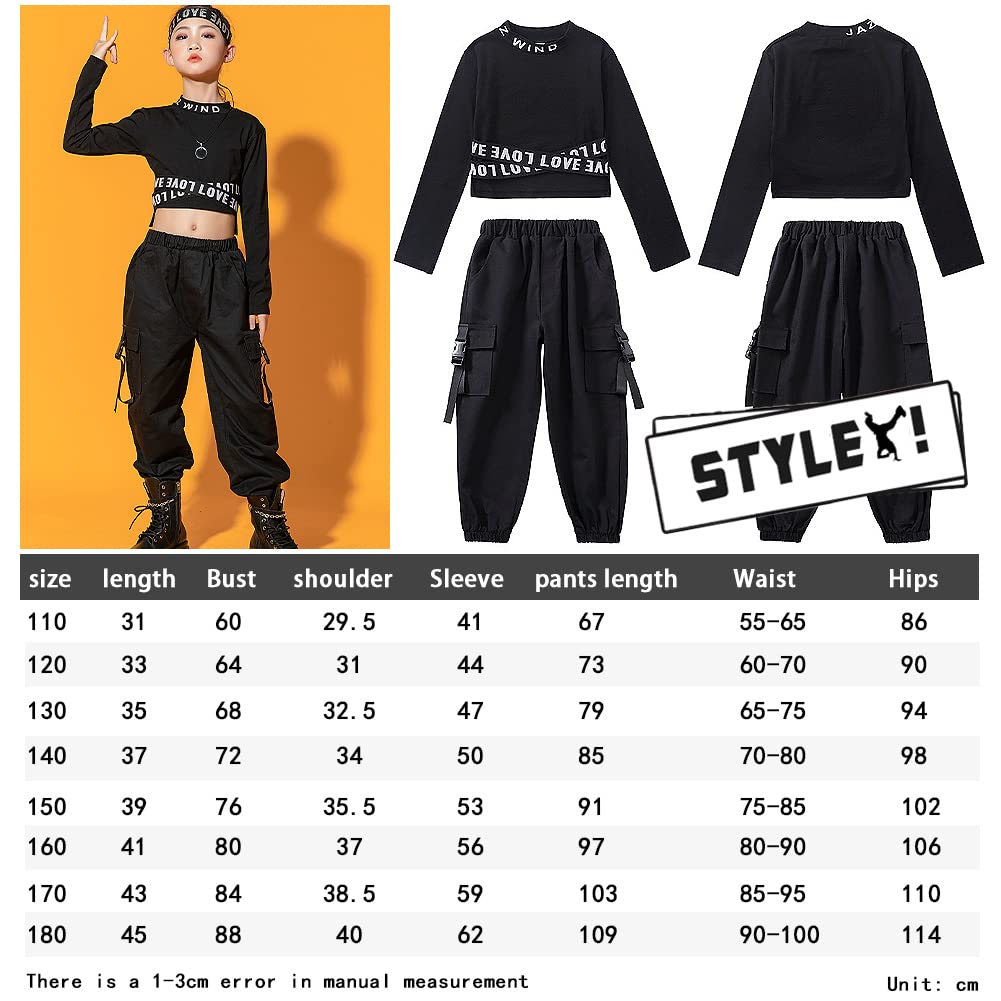 Dziewczęcy dres treningowy hip hop, 2-częściowy strój dla dzieci, strój do tańca ulicznego, top + spodnie cargo, t-shirt, spodnie do biegania, odzież do tańca, na wiosnę i lato