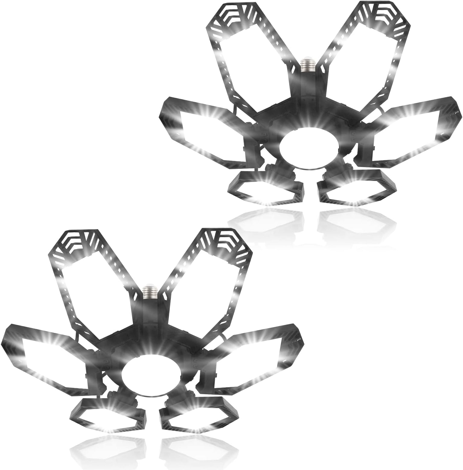 OUSHASAA 2-Pack 150W Garage LED Lights, 15000LM 6500K Bright, 2x75W, Black, Modern, Energy Efficient, Ceiling Mount, 27x12.2x4.3 Inches, For Garage, Workshop