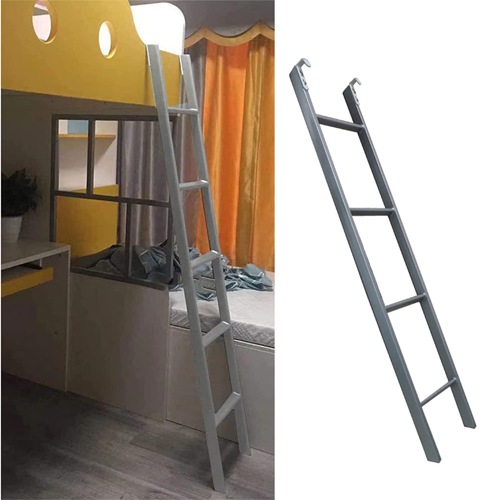 Metal Iron Bunk Bed Ladder Only, Rv Bed Caravan Dorm Twin Loft Climb Ladders, Space Saving Home Top Bunk Step Ladder for Cabin Travel Trailer (Color : Silver, Size : Length 1.65m/65 Inch)