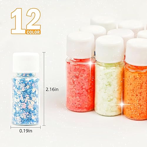 Miniatura 8 de SEISSO Polvo que brilla en la oscuridad, 12 colores, tinte de resina epoxi, pigmento luminoso con purpurina en polvo, seguro de larga duración para