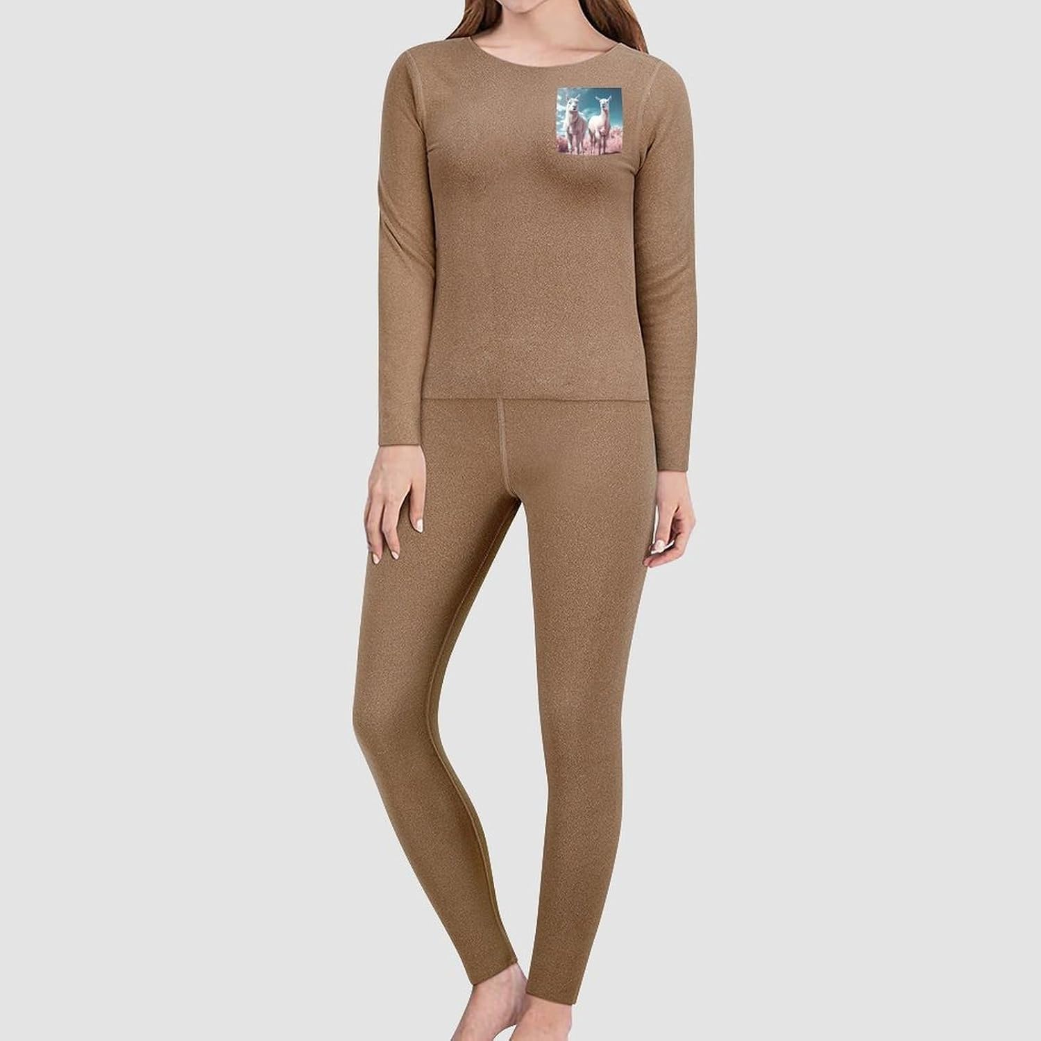 Women's Fleece Lined Thermal Set - Cold Weather Long Johns Ultra-Soft Alpacas Together Printed Base Layer