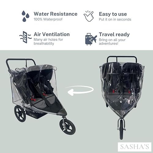 Miniatura 5 de SASHA'S Funda de lluvia para cochecitos BOB Gear Duallie de doble jogging, acceso con cremallera, cobertura máxima, protección contra el clima