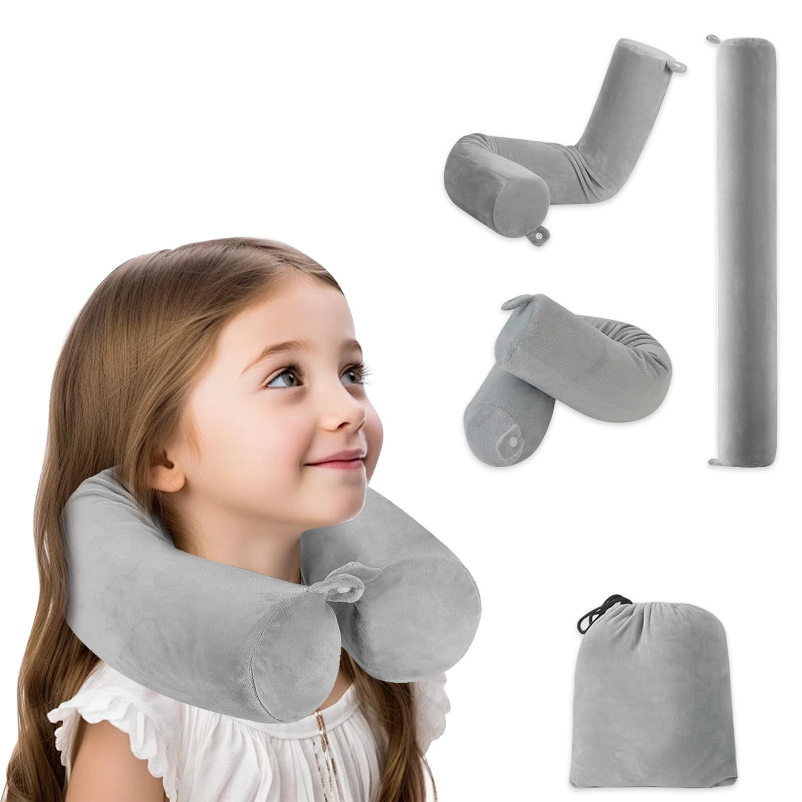 EPROICKS EPROICKS Almohada de Viaje para Niños Cojin Cuello Viaje Niños Almohada Cervical para Niños en Coche, para Niños a Partir de 7 Años (Gris)