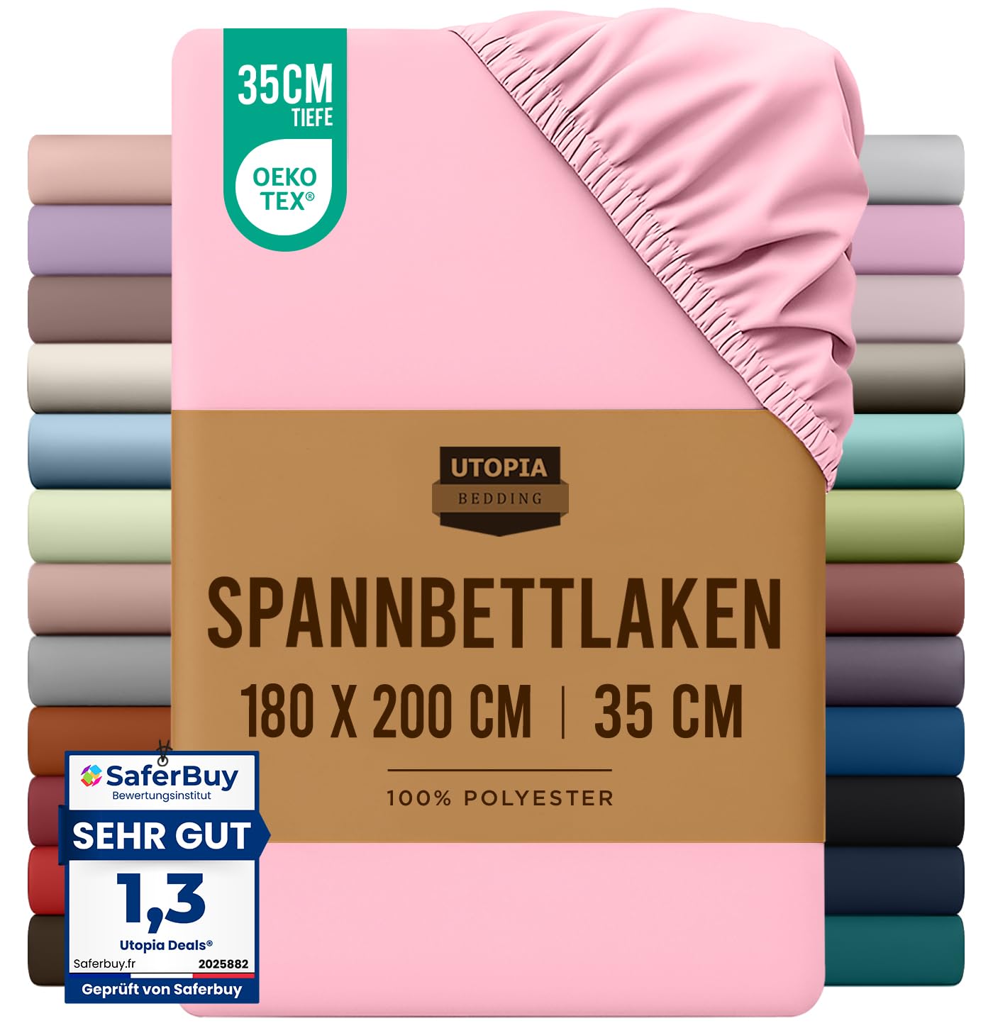 Utopia Bedding - Spannbettlaken 180x200cm - Rosa - Gebürstete Polyester-Mikrofaser Spannbetttuch - 35 cm Tiefe Tasche