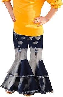 Calça jeans infantil para meninas, moda de verão, calça jeans boca de sino, calça para bebês meninas, calça jeans com babado para crianças