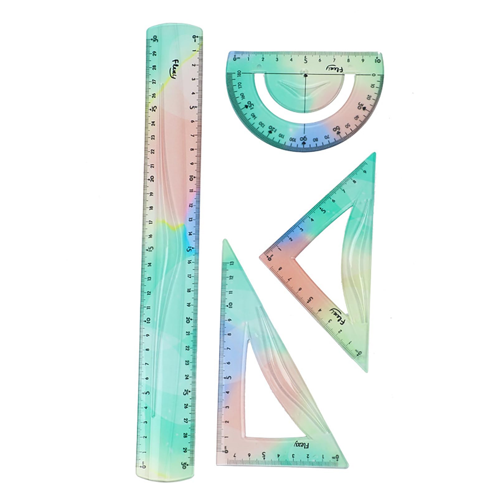Lot De 4 Règles Flexibles Et Incassables - 30 Cm - PVC Coloré Pour École, Bureau Et Bricolage