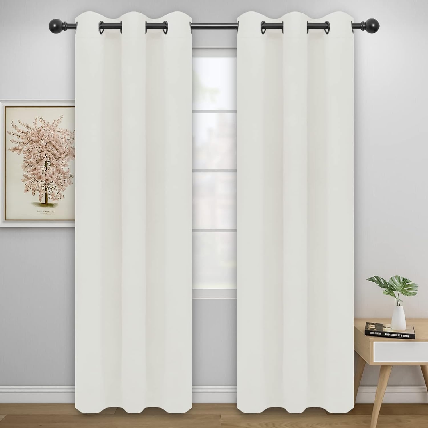 Easy-Going Blackout Curtains for Bedroom, Solid Thermal Insulated Grommet and Noise Reduction Window Drapes, Room Darkening Curtains for Living Room, 2 Panels (42x95 in, Ivory) 42''Wx95''L Ivory