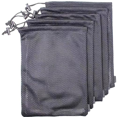 UUYYEO 5 Pcs Black Mesh Bags Nylon Drawstring Bags Small Travel Stuff Sacks Mesh Storage Ditty Bags Small Net Gym Bag with Cord Lock Closure