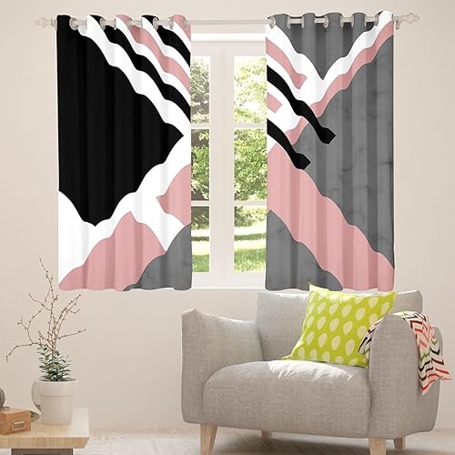 Miniatura 5 de Cortinas opacas de triángulo geométrico, rosa, gris y negro, para dormitorio, sala de estar, diseño de líneas a rayas, arte abstracto, tratamientos