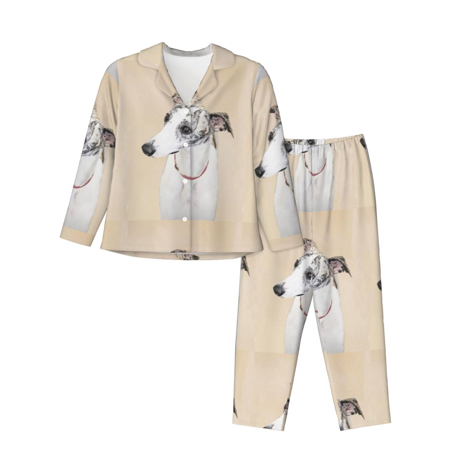 FUkker Women's Pyjamas Set Nightgown Sleepwear Pajamas Loungewear Sets,Whippet Dog,As Shown,M