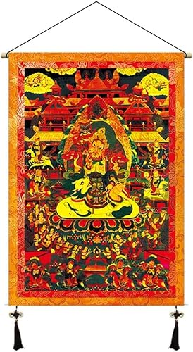 VHKJewE Thangka God Of Wealth Tapestry, with Tassels Tibetan Fabric Tapestries, Classic Wear Wooden Lanyard Design(7)