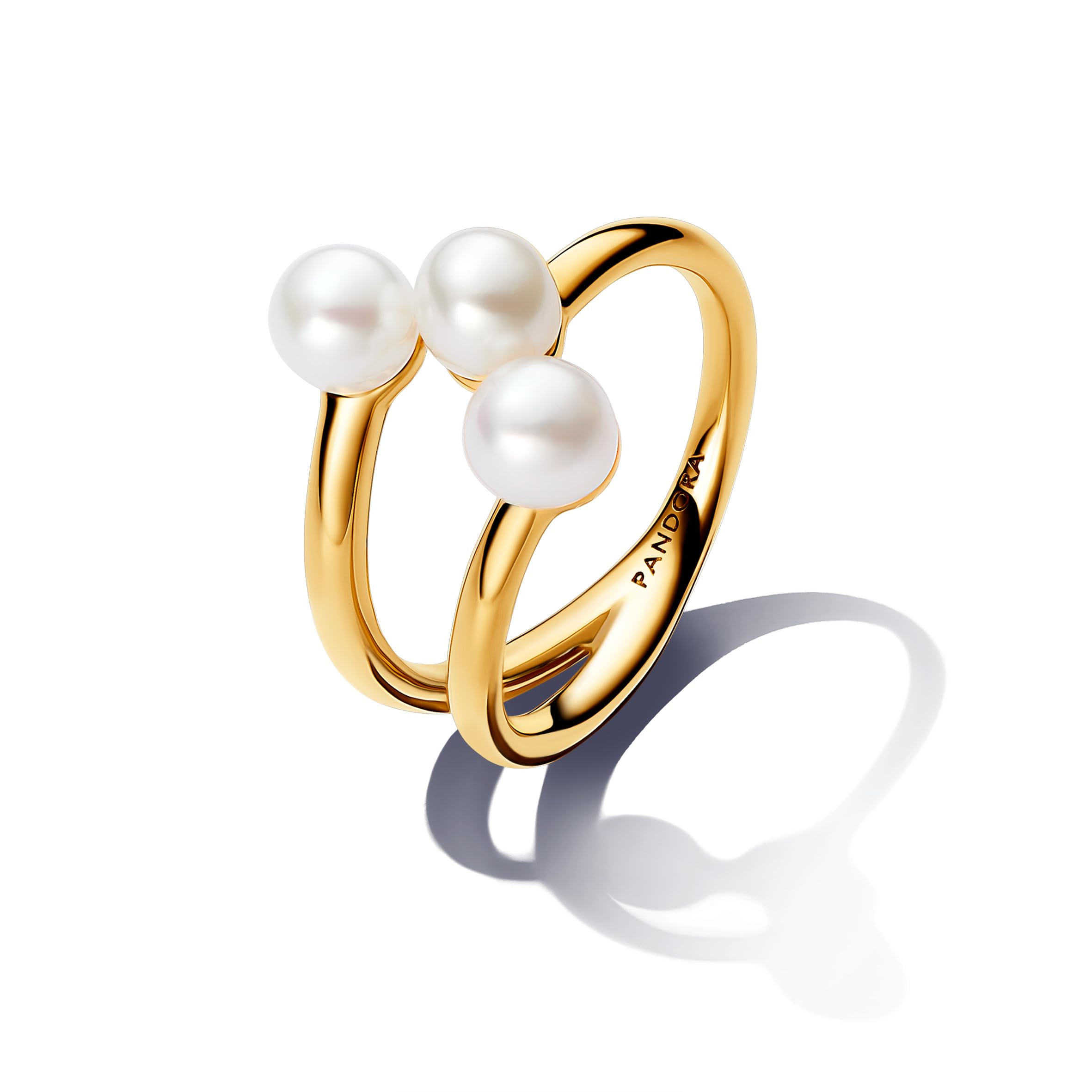 PANDORA Essence - Anello aperto placcato in oro 14k con perla coltivata d’acqua dolce trattata bianca
