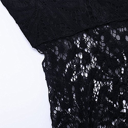 LALAGEN Women's Floral Lace Long Sleeve Off Shoulder Wedding Mermaid Dress Eyelash L Black