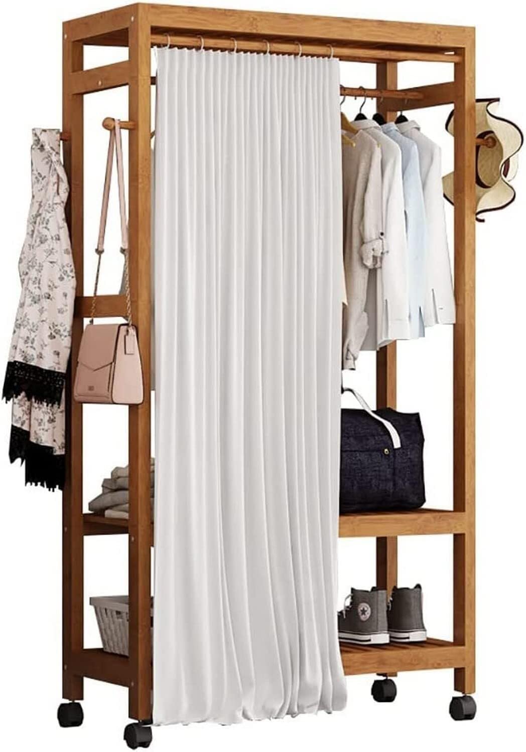 Portant à vêtements en bois à roulettes penderie ouverte pour chambre 80x35 cm