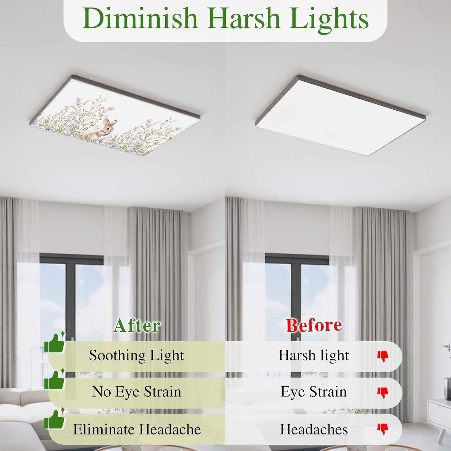 2x4 ft Fluorescent Light Cover for Ceiling Garden Floral Easter Bunny Magnetic Light Filters, Colorful Flower Spring Plant Ceiling Lampshades for Home School Office 4Pcs