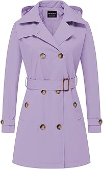 CREATMO US Women's Trench Coat Double-Breasted Classic Lapel Overcoat Belted Slim Outerwear Coat with Detachable Hood