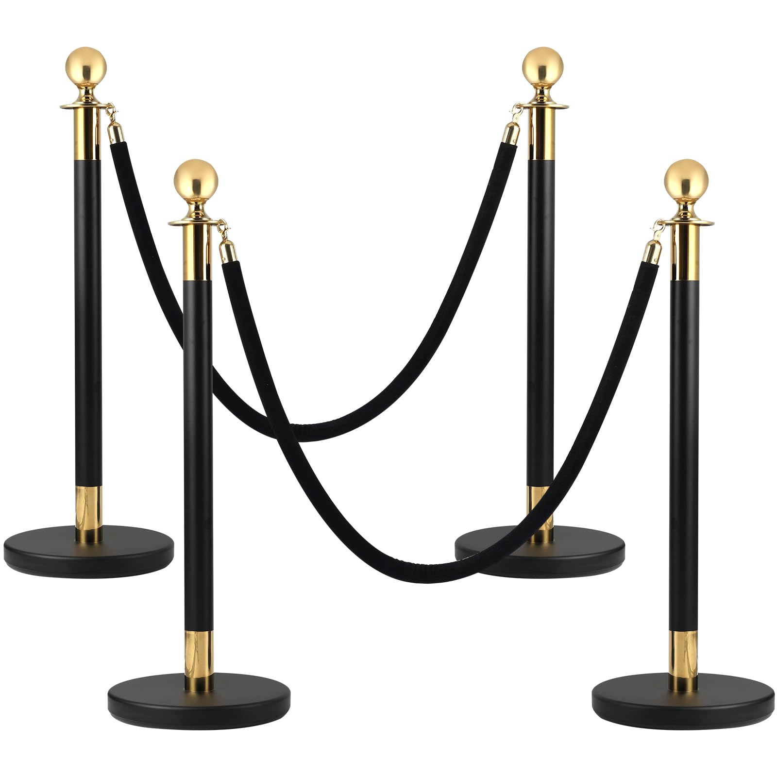 4pcs Black and Gold Stanchion - Velvet Ropes and Posts Set (5ft) for Weddings,Parties,Theater and VIP Events | Heavy-Duty Crowd Control Barriers