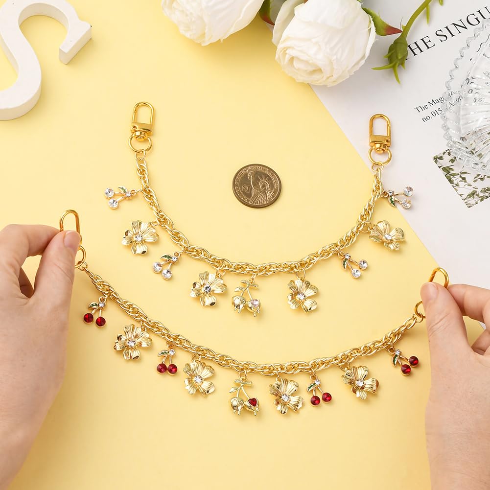 SUNNYCLUE 2Pcs 25.5 to 26cm Cherry Handbag Chain Gold Bag Chain Extender Metal Short Flower Cute Fruit Handle Shoulder Strap Replacement Extension for Purse Tote Crossbody Diy Supplies Wedding Party - Image 4