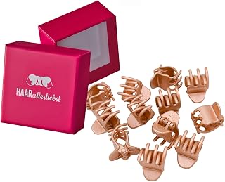 HAARallerliebst Pinzas para el pelo rubio (12 unidades, oro rosa brillante, 2 cm), incluye caja para guardar