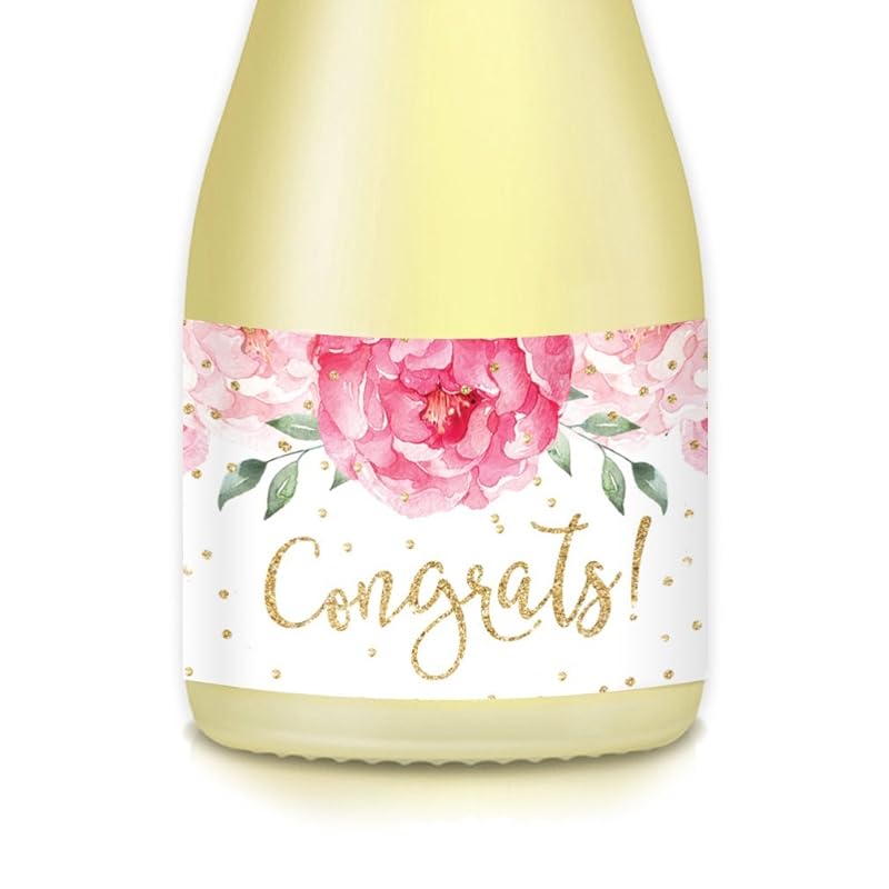 Congrats! Mini Champagne & Wine Bottle Labels, Lovely Pink Celebration  Stickers - Graduation, Birthday, Quinceañera, Engagement, Bridal Brunch,  Sip & ...