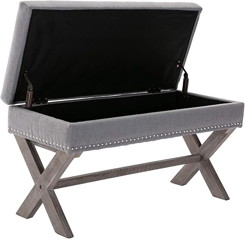 Miniatura 4 de Kmax Banco de almacenamiento tapizado de tela, banco de entrada de 36 pulgadas con patas de madera en forma de X para dormitorio, sala de estar o