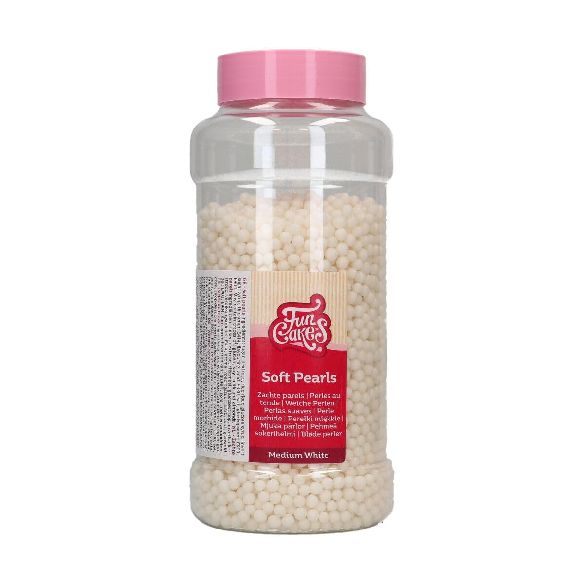FunCakes Soft Pearls Medium White Cake Sprinkles, Great Taste, Perfect for Cake Decorating, Edible Soft Sugar Pearls. 500 g.