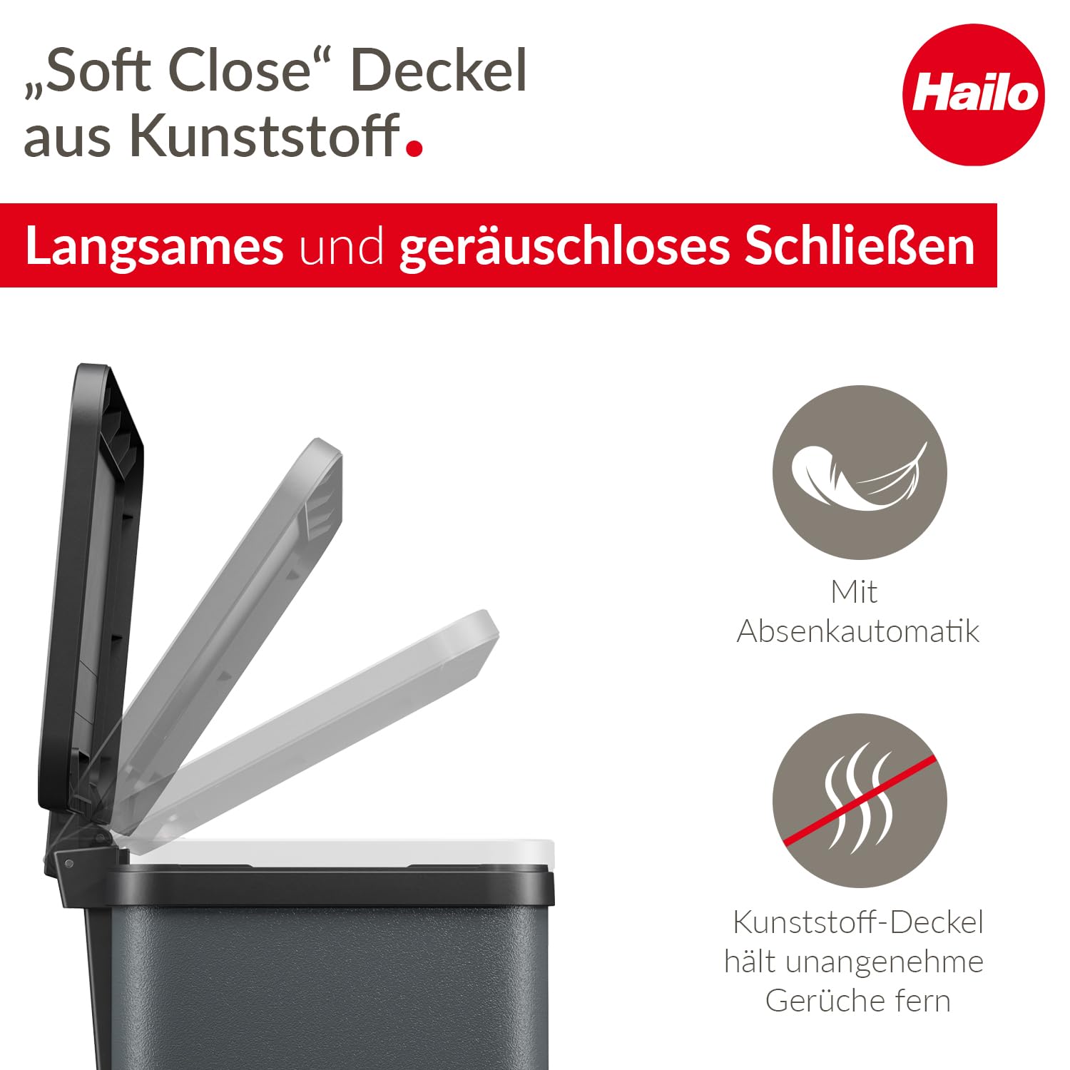 Hailo Eco duo L Treteimer mit Soft Close Funktion, 2x14 Liter, Weiß | Treteimer mit Pedal, 2 Kunststoff Inneneimer, Made in Germany, Stahlblech, rechteckig