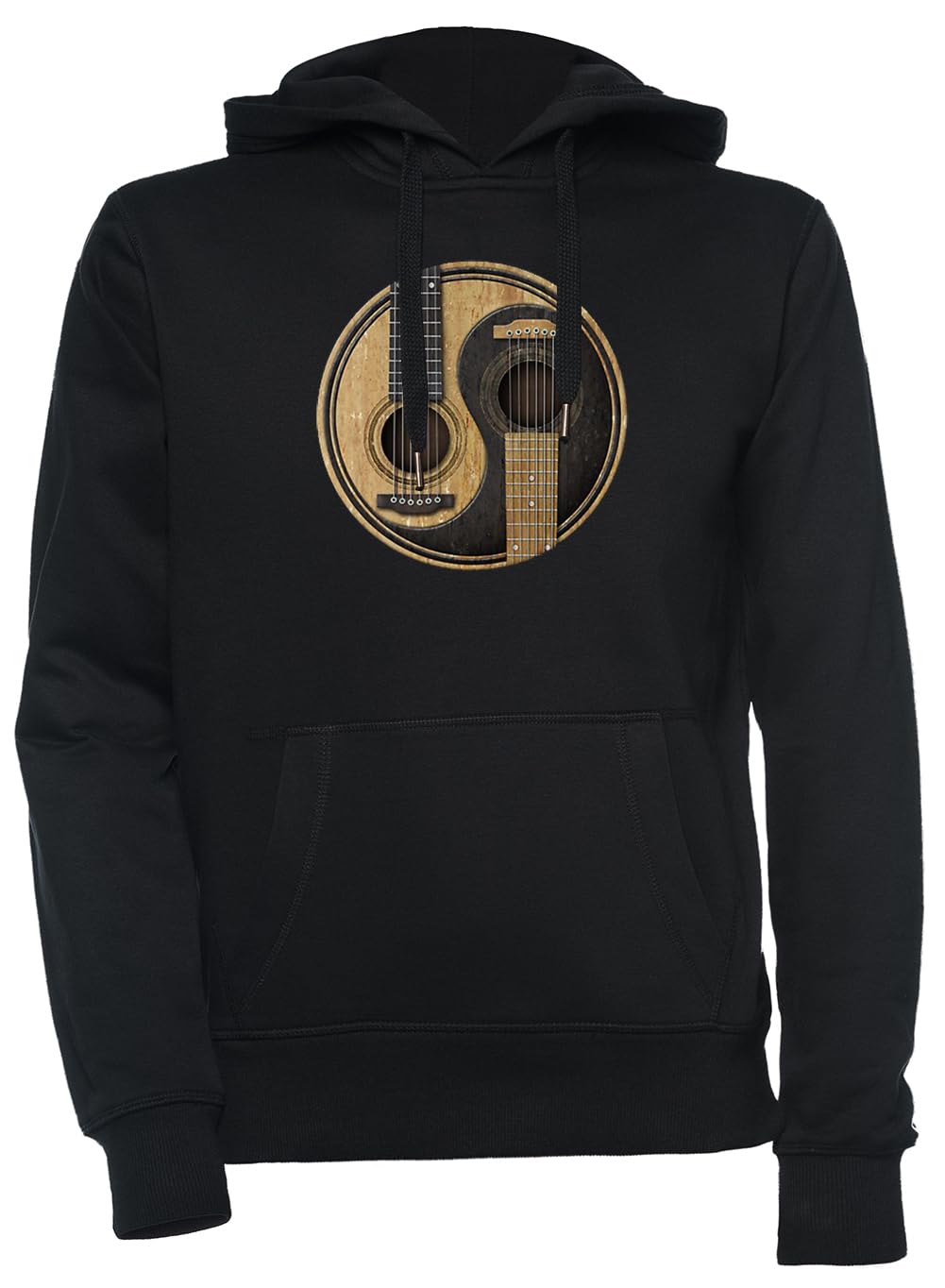 Stary I Noszony Akustyczny Gitary Jin Jang Unisex Czarna Bluza Z Kapturem Męska Damska Unisex Black Hoodie Men's Women's