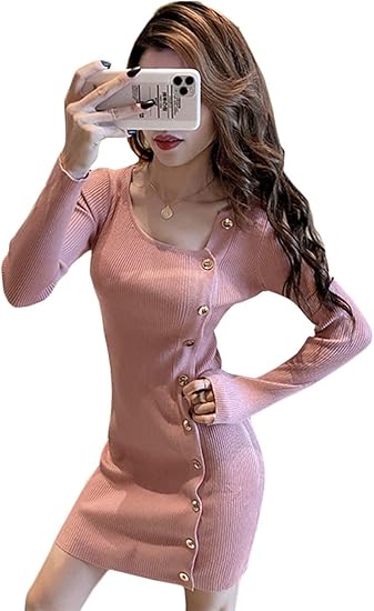 Amazon Co Jp ｄｍｂｉｎｓｈｕｎ ニットワンピース レディース ワンピース タイト 長袖 ミニワンピース オフショルダー セクシー ファッション ボディコン キャバ嬢 ワンピ 部屋着 Freesizeピンク 服 ファッション小物