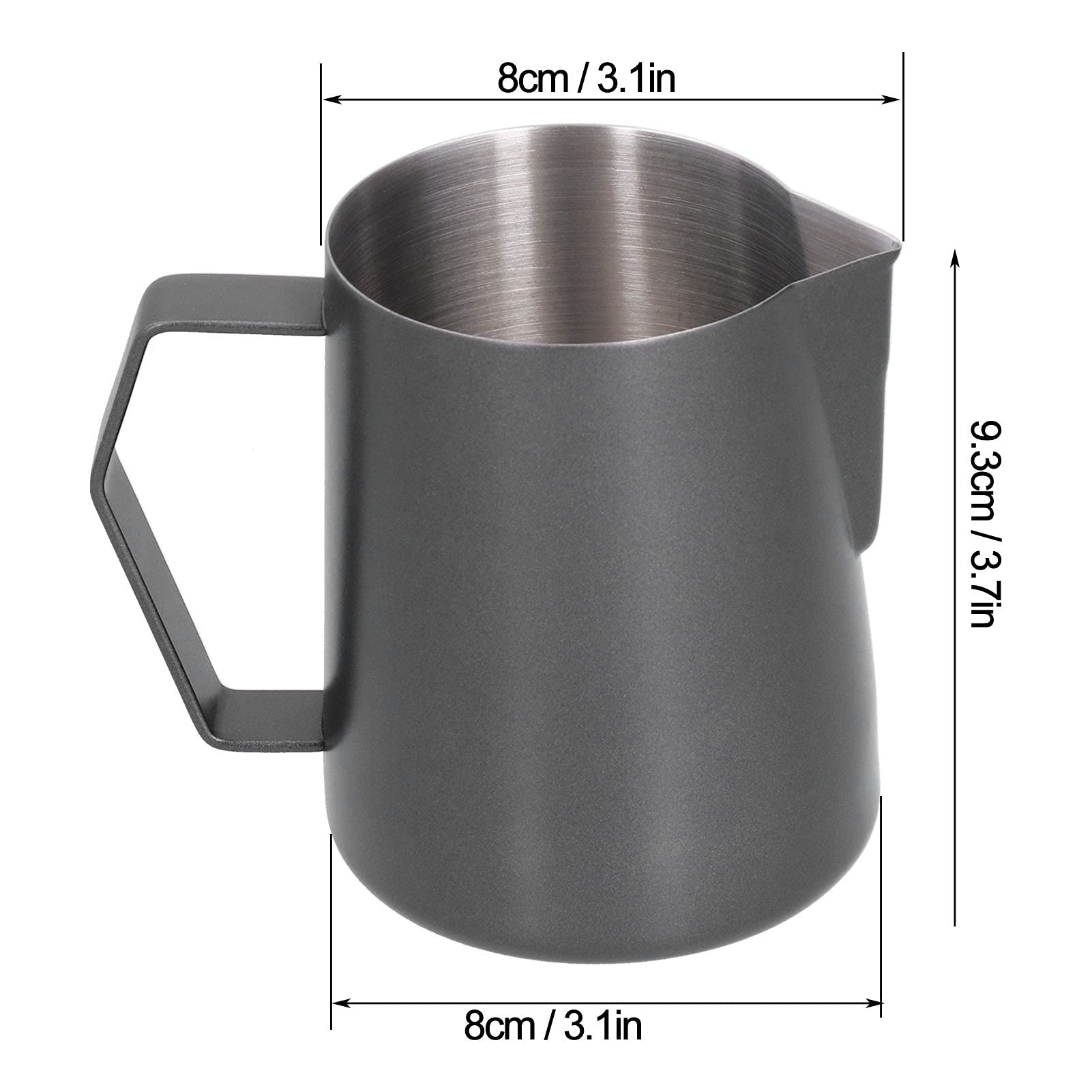 Schwarzes Milchkännchen langlebiger Milchaufschäumer aus Edelstahl 304 sicherer und gesunder Kaffeeaufschäumkrug mit spitzer Öffnung für Wasser Säfte,Eine Farbe-350ml