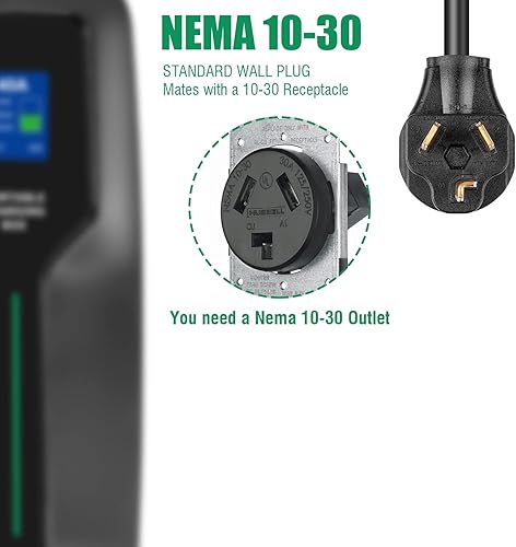 Miniatura 3 de Cargador EV Nivel 2, (NEMA 10-30, 30A/25ft, 6.6KW) Estación de carga de vehículos eléctricos portátiles para vehículos eléctricos e híbridos