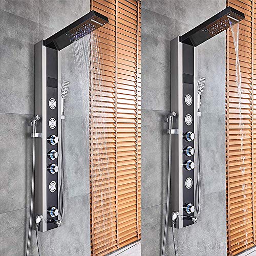 Sistema de Torre de Panel de Ducha Termostático LED con Funciones Múltiples, Pantalla Digital, Ducha Superior, Chorros de Masaje, Tubo de Llena miniatura 2