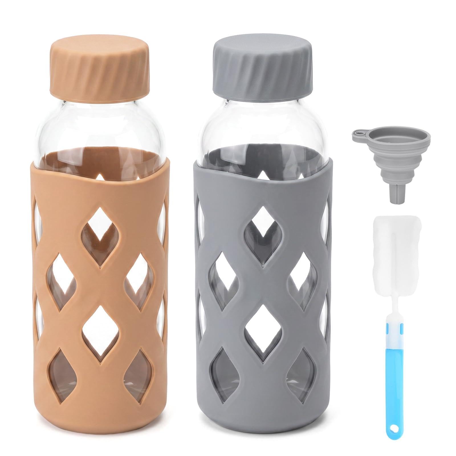 Zukro 16 oz Glass Water Bottles with Lid &amp; Silicone Sleeve, Leak Proof