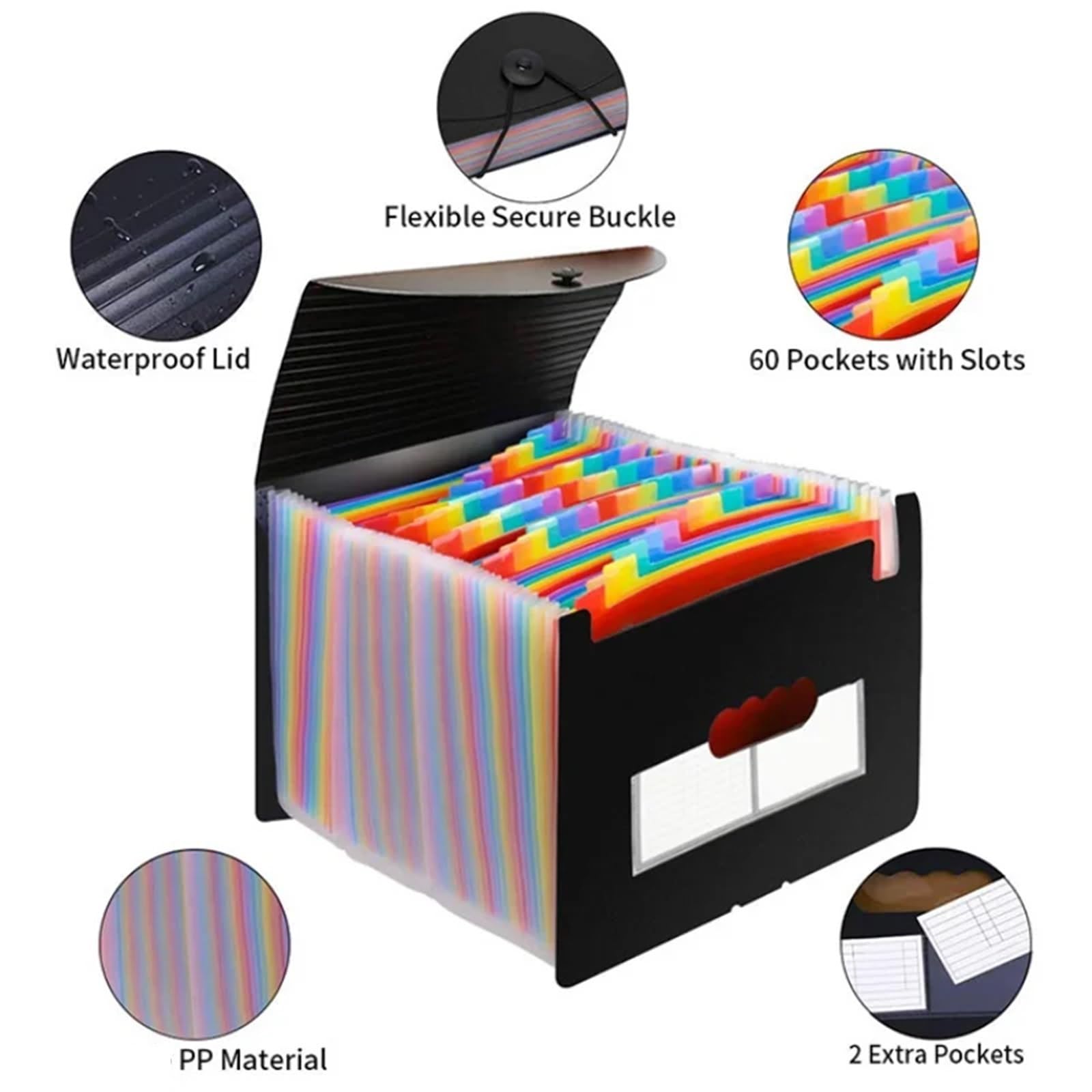 Organizer na dokumenty, przekładki do folderów, Teczka A4 z 24 kieszeniami, wielowarstwowa, tęczowa, solidna, rozciągliwa torba organowa(24 Pockets Colorful)