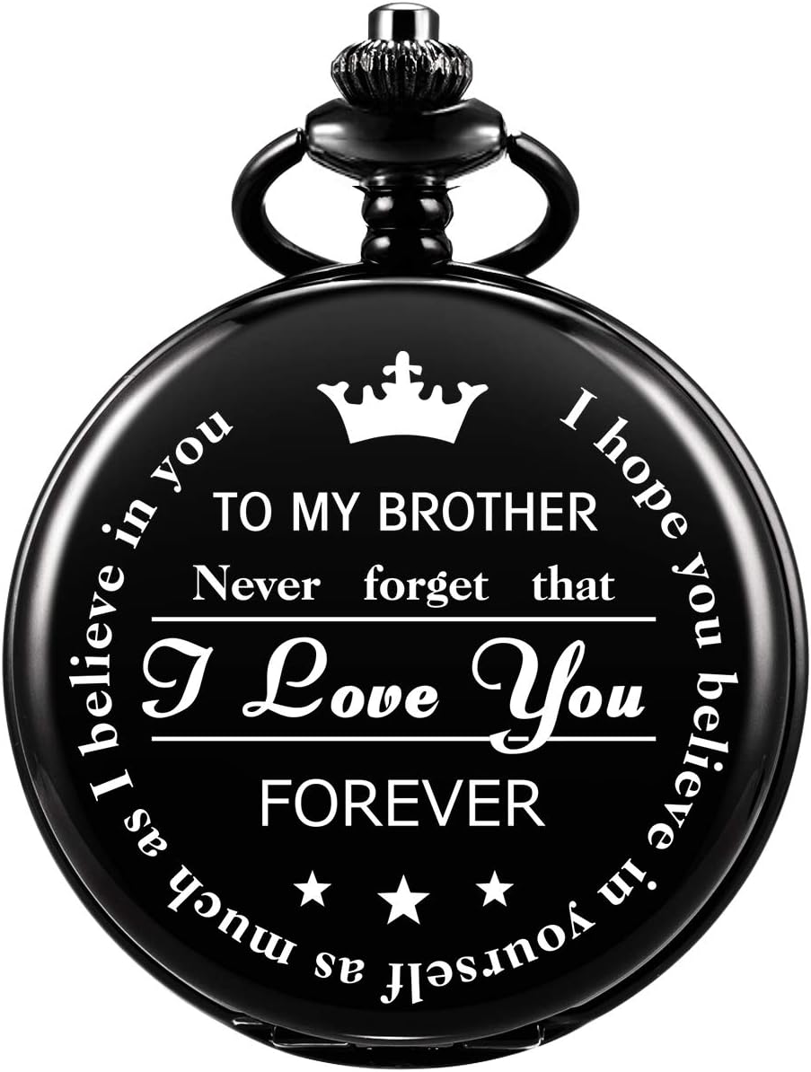 SIBOSUN Pocket Watch Men Personalized Black Chain Quartz Engraved Gifts for Brother from Sister Fathers Day Graduation Gifts for Brother