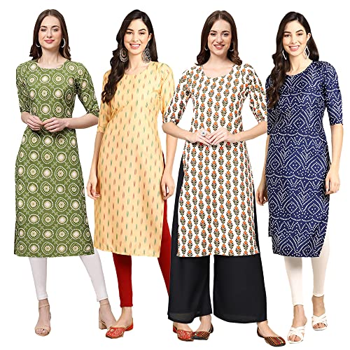 Image of Pinkmint Women's Crepe Digital Print Straight Kurta (Pack of 4)