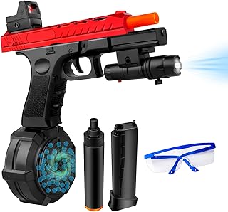 Gel Blaster JM-X2 Pro Splatter Cool Pistol with Drum and Sight, Manual and Automatic Burst Dual Mode with Linked Effects, with Goggles for Shooting Team Game, Water toy 7-8mm Red and Black Ages 12+
