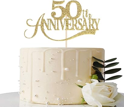 Gold Glitter 50th Anniversary Cake Topper For 50th Wedding Anniversary 50th Anniversary Party 50th Birthday Party Decorations Amazon Co Uk Grocery