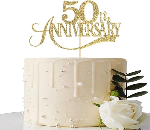 Amazon Co Jp ゴールドグリッター 50周年記念 ケーキトッパー 結婚50周年記念 50周年記念パーティー 50歳の誕生日パーティーデコレーション ホーム キッチン