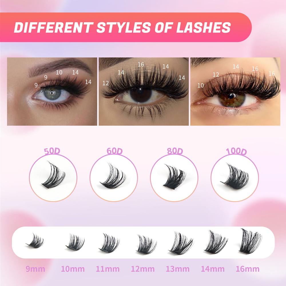 False Eyelashes Clusters 280pcs Cluster Lashes D Curl 60D Mix 8-16mm Lashes Individual Cluster Eyelashes DIY Eyelash Extensions Reusable Volume False Lash Extensions (60D 8-16mm) - Image 4