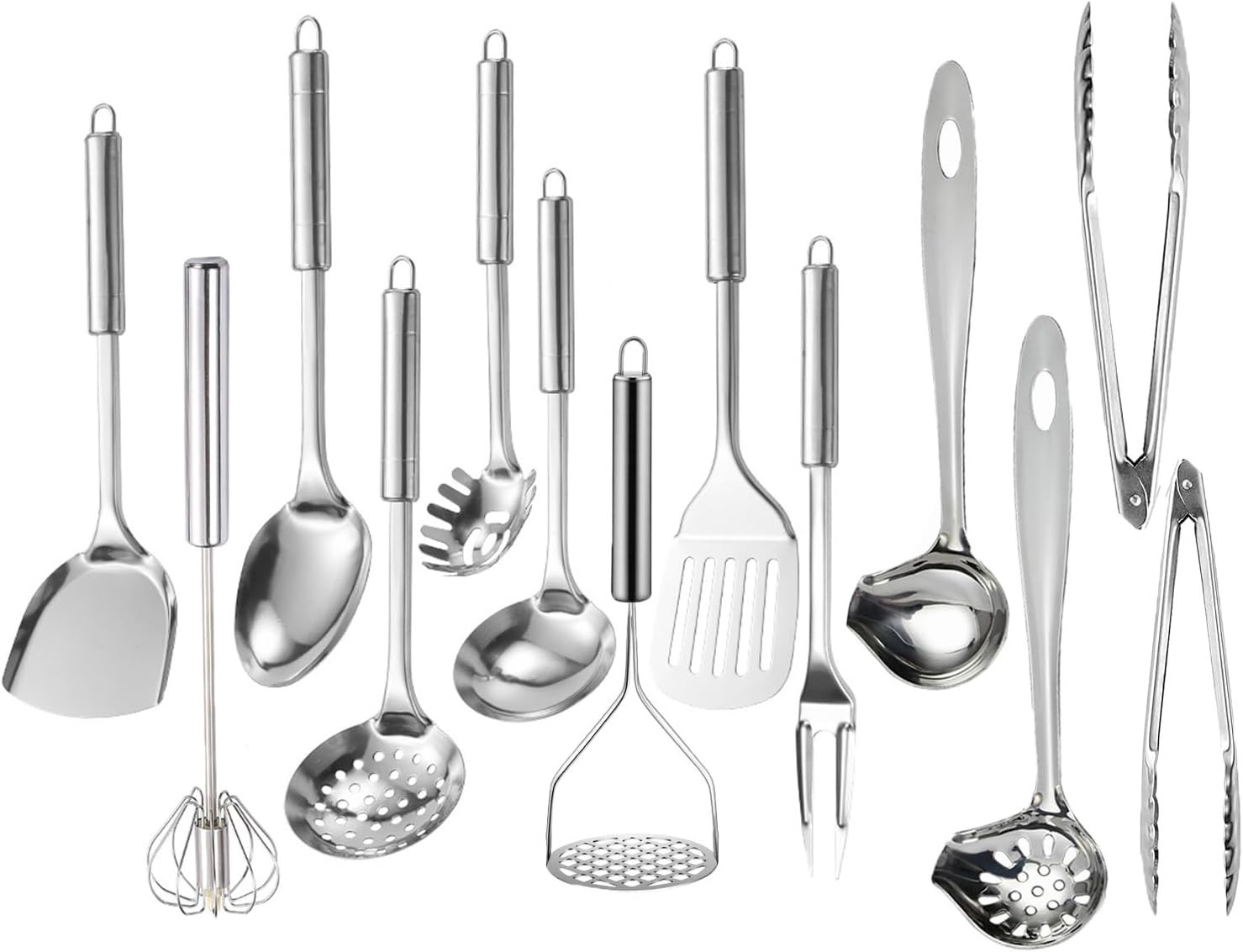 Ragyzity 304 Stainless Steel Kitchen Utensil Set, 13PCS Cookware Set with Nonstick Cookware, Serving Utensils, Comfortable Grip