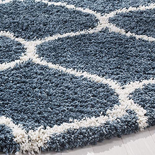 Image of Fur Shaggy Rugs and Carpets, Modern Plush Area Rug for Bedroom Living Room Floor Mat Bedside Home Decor Carpet (5x5 Feet Round, Slate Blue|Ivory)