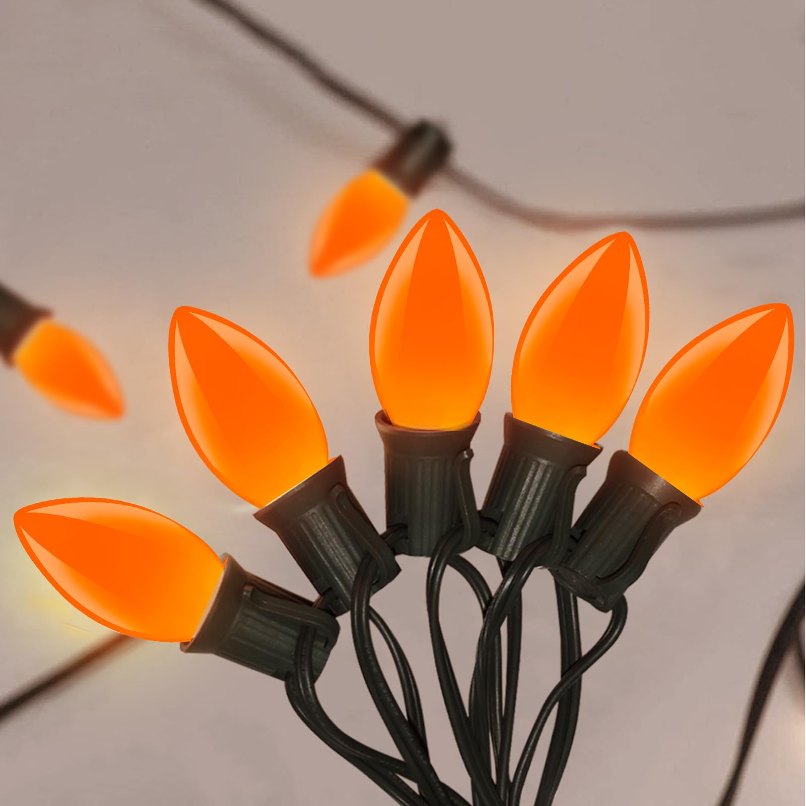 C9 LED Orange Halloween String Lights 25Ft Outdoor Christmas Decorations Lights with 26 LED Shatterproof Orange Bulbs, Hanging Christmas Lights for Outdoor Patio Roofline Backyard Party Garden Lawn