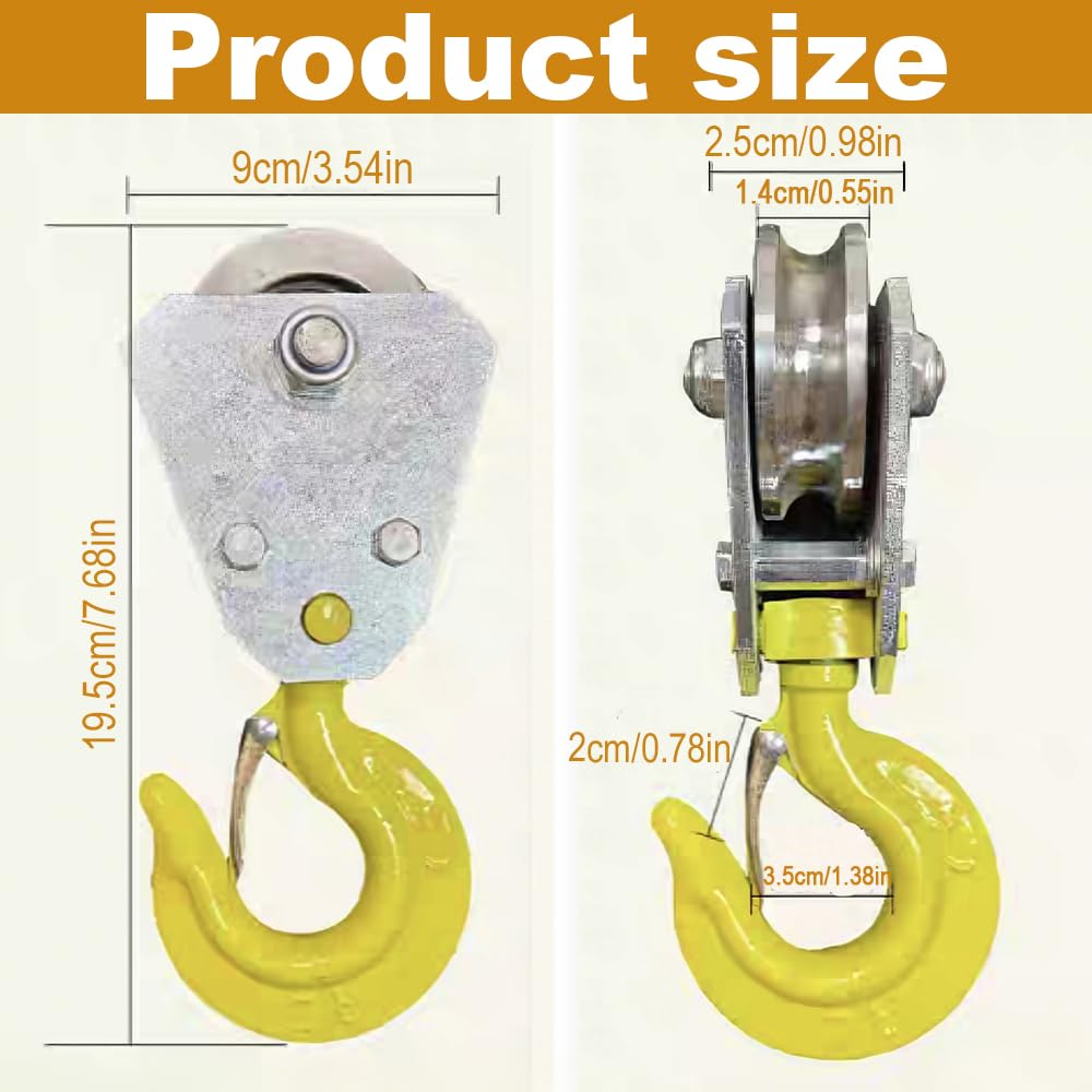 Puleggia a 1 tono con cuscinetti a sfera e ganci, puleggia per funi fino a 15 mm, fune in acciaio, puleggia per funi in acciaio, sistemi forestali accessori industriali
