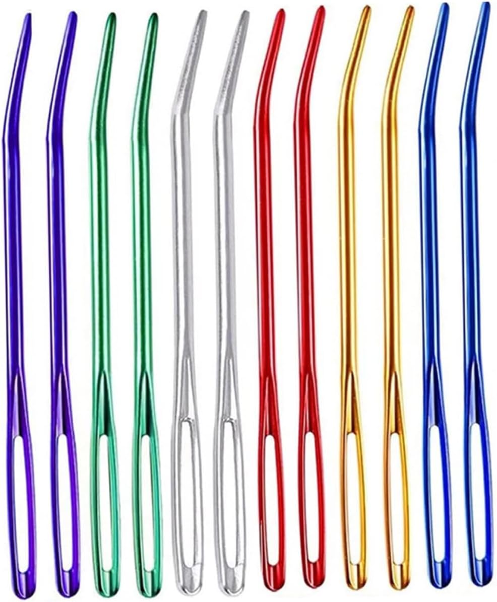 FELTECHELECTR 12pcs Household Tapestry Needles Wear-Resistant Aluminum Yarn Needles for Hand Sewing and Knitting Crafts Portable Multi-Color for DIY Embroidery Random Color