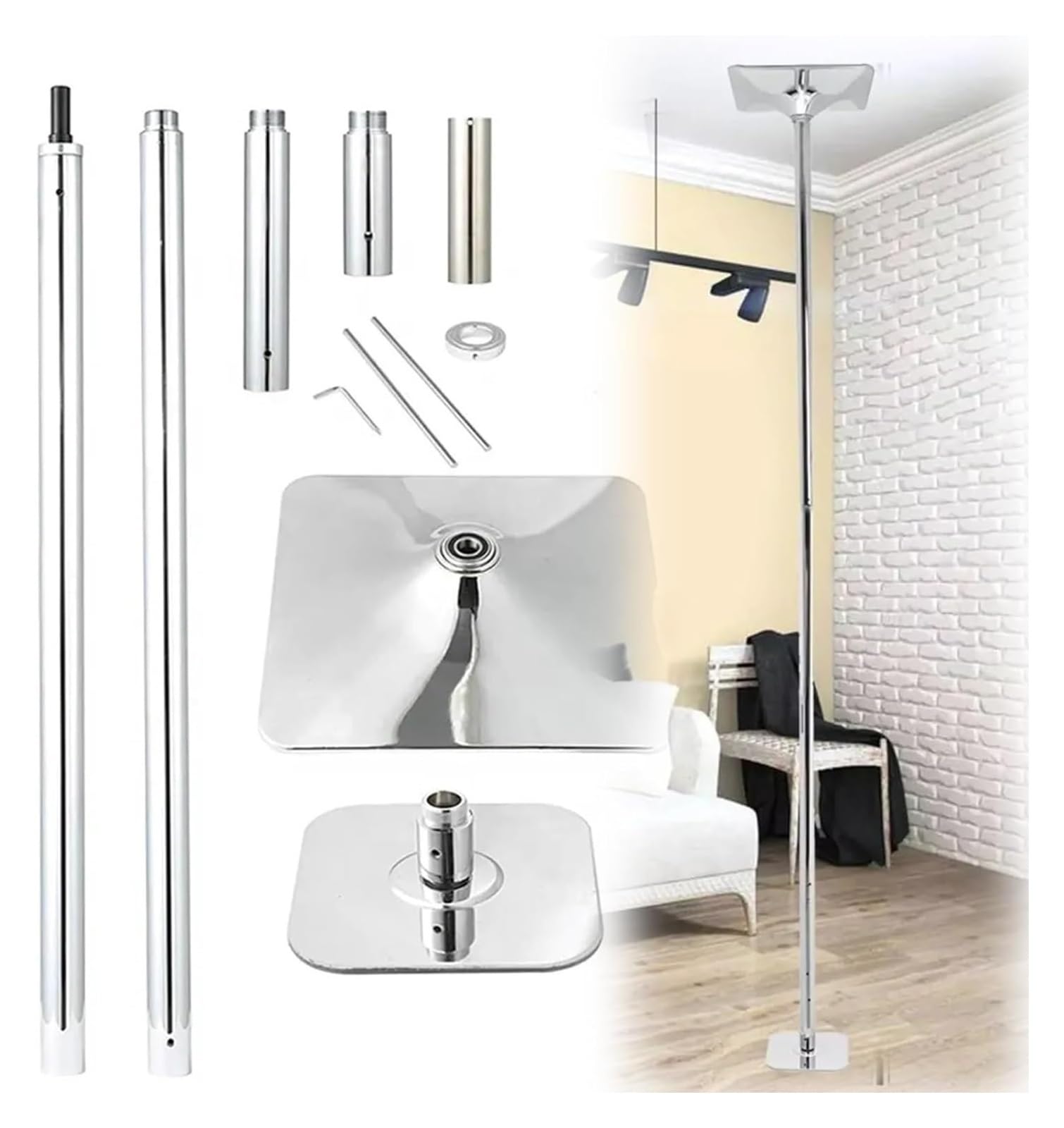 AYCDL Static Dancing Pole Portable Removable Pole, 2.3m-3.8m Adjustable Height, Fitness Pole Set For Home Training Club Party, 440lb Weight Capacity,Silver-3.7M-3.8M/12.2ft-12.5ft