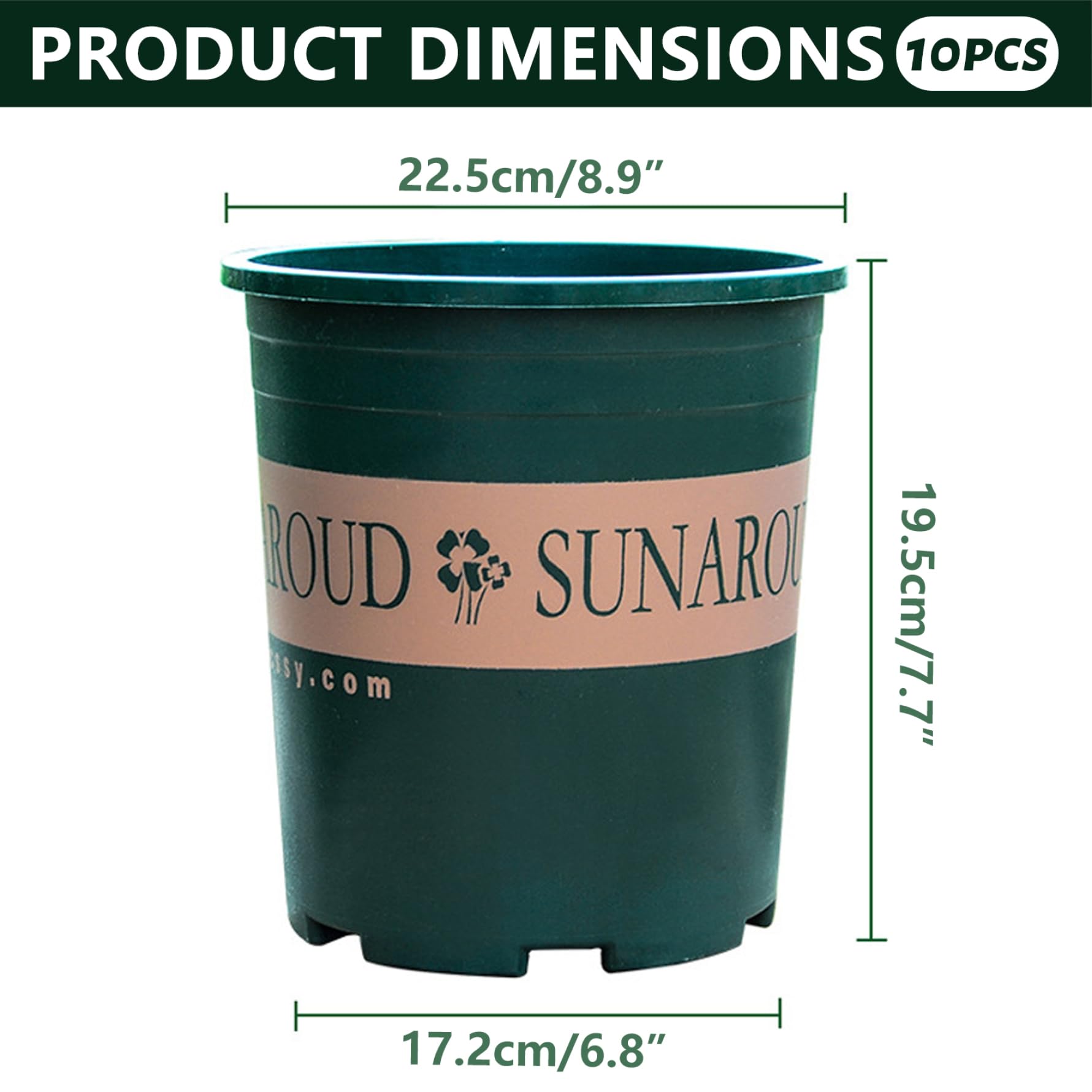 Pots de Fleurs, Grands Pots de pépinière, 10 pièces Plantes en Plastique épais 2 gallons avec Trous Drainage et soucoupes, conteneurs Jardin Verts intérieurs et extérieurs pour Plantes