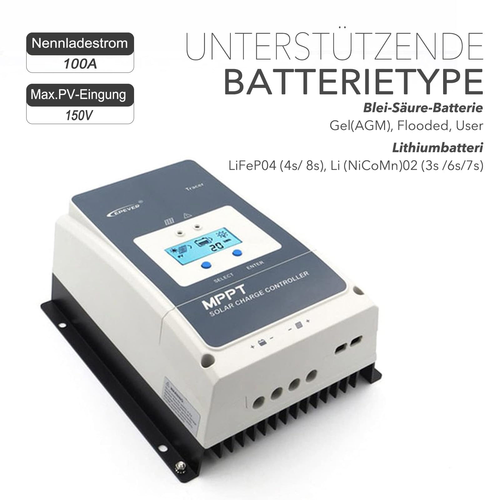 EPEVER Tracer-AN MPPT Laderregler solar charge controller 12/24/36/48V auto work (Tracer10415AN, 100A)