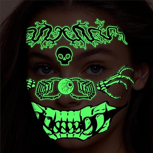 Glow-in-the-Dark Creepy Tattoo Stickers, Waterproof, Hand-Drawn Designs for Halloween or Spooky Parties, Long-Lasting and Unique (03)(05)