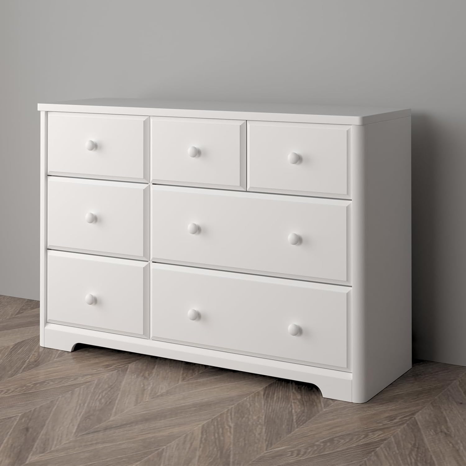 Vabches Kids Dresser Cabinet with 7 Drawers and Large Table Top, White